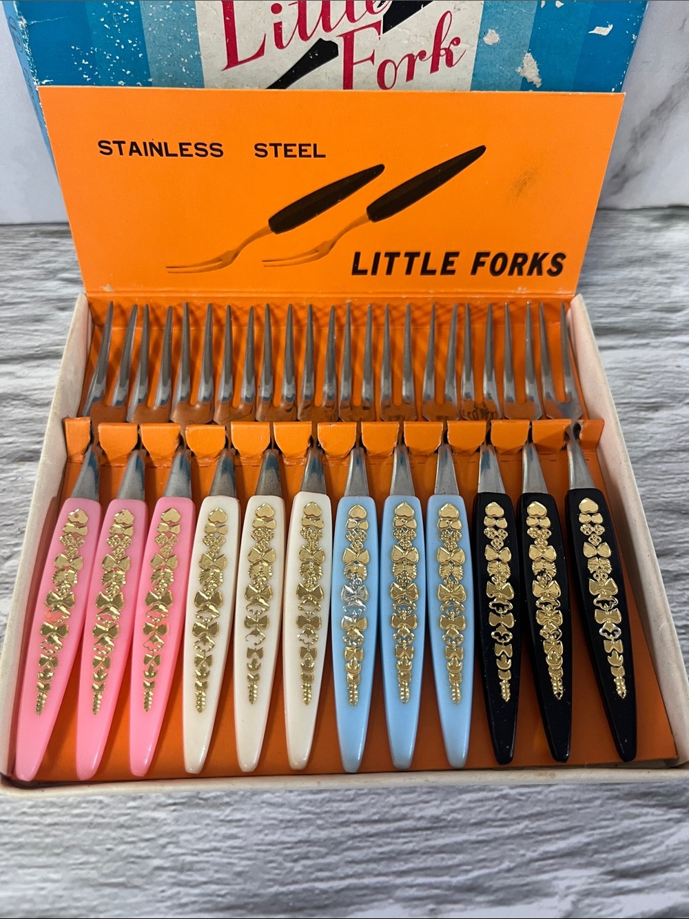 Vintage Set of 12 Little Fork Hors D'oeuvres/Cocktail Stainless Steel MCM Retro